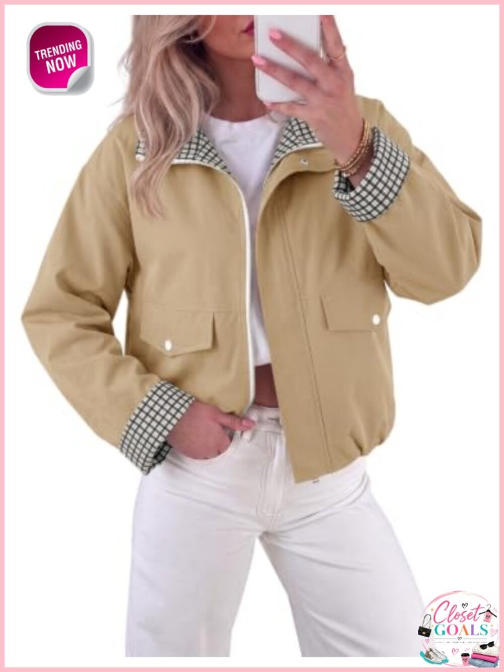 Womens Cropped Bomber Jacket Plaid Lined Lightweight Fall Casual Jacket
